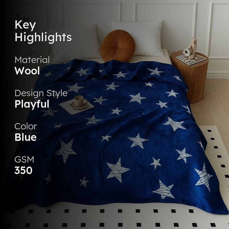 Stellara Abstract Woolen Blanket (Blue) - 350 GSM media 2