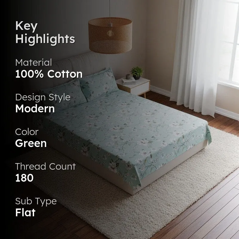 Advina Floral Bedhseet - Green Cotton Bedsheet - 180 TC media 2