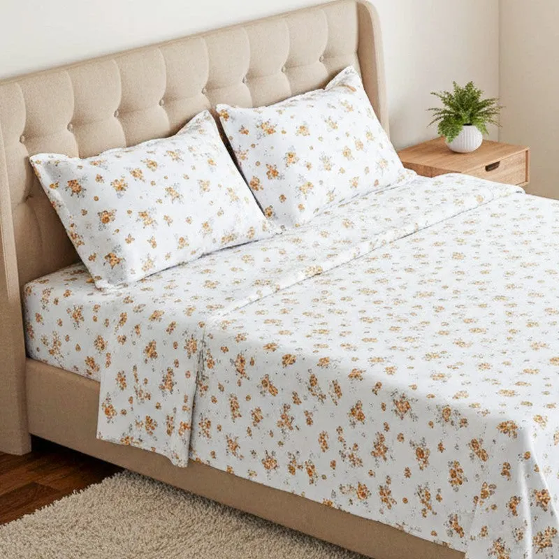 Scattered Blooms Cotton Bedsheet (Mustard) - 180 TC media 3