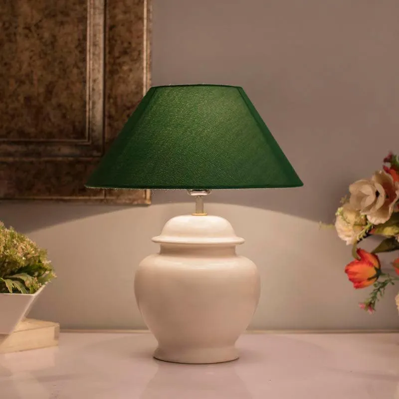 Fancy Pants Ceramic Table Lamp With Conical Shade - White,Green media 1