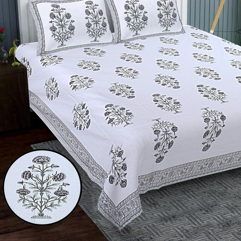 ShahiGuldaan Handblock Printed Cotton Bedsheet (Black) - 400 TC media 4