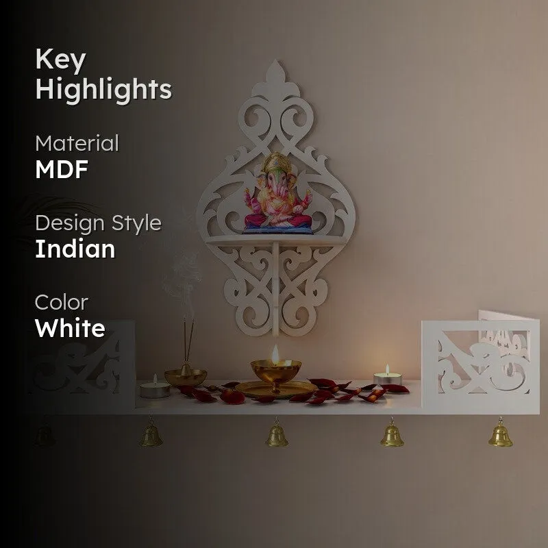 Celestial Prayer Mandir with Shelf (White) media 2
