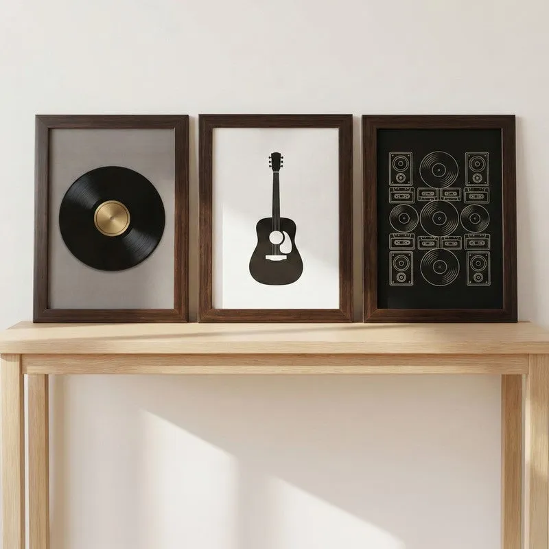 Vinyl Record & Guitar Wall Painting With Frame - Set Of Three media 3