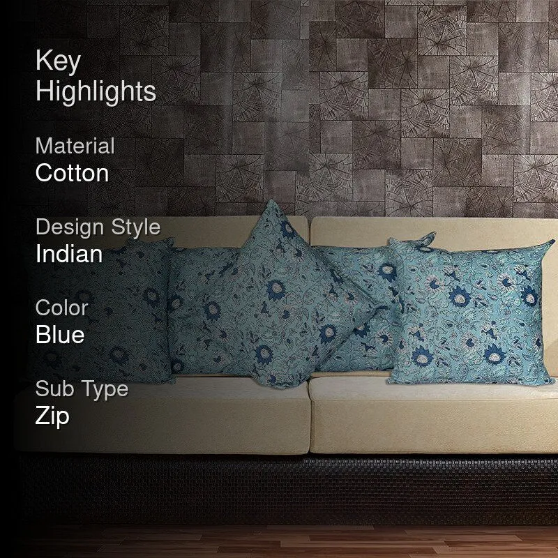 Jahnvi Printed Cushion Cover (Blue) - Set Of Five media 2