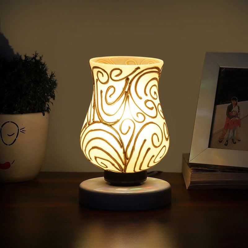 Devine Mosaic Glass Table Lamp With Wooden Base - White & Gold