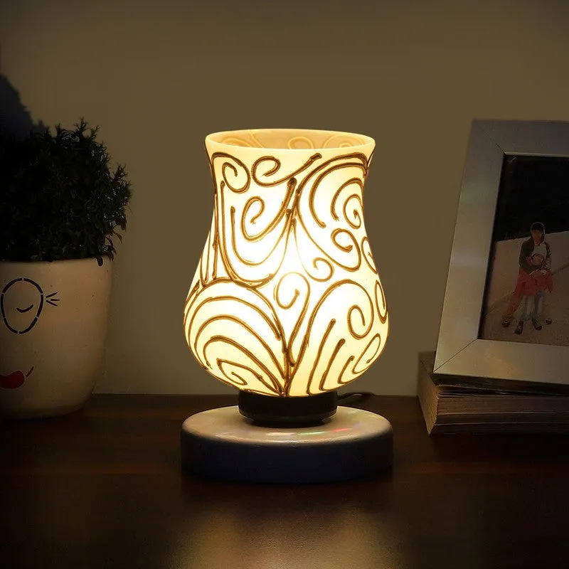 Devine Mosaic Glass Table Lamp With Wooden Base - White & Gold media 1