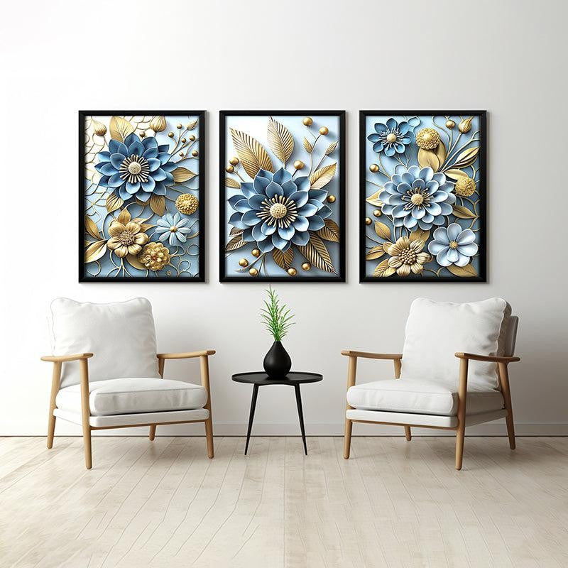 Elysian Blooms Wall Art With Frame - Set Of Three