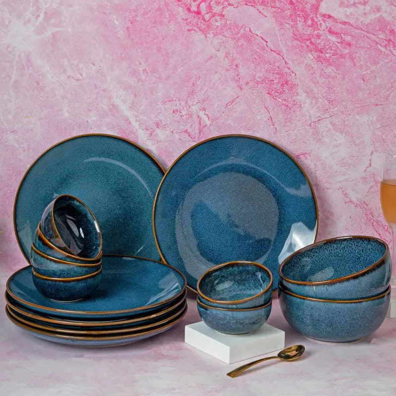 Tarangini Handmade Dinner Set (Blue/ 1 L/180 mL) - 14 Piece Set media 1