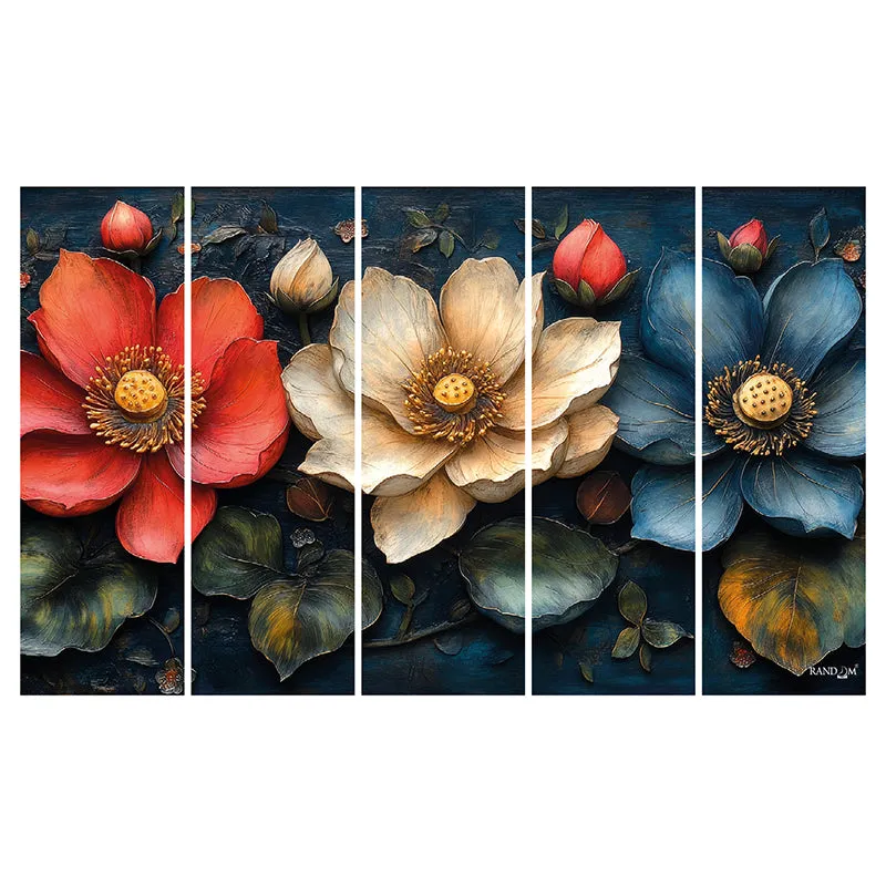 Tricolor Petals Canvas Wall Art - Set Of Five media 4