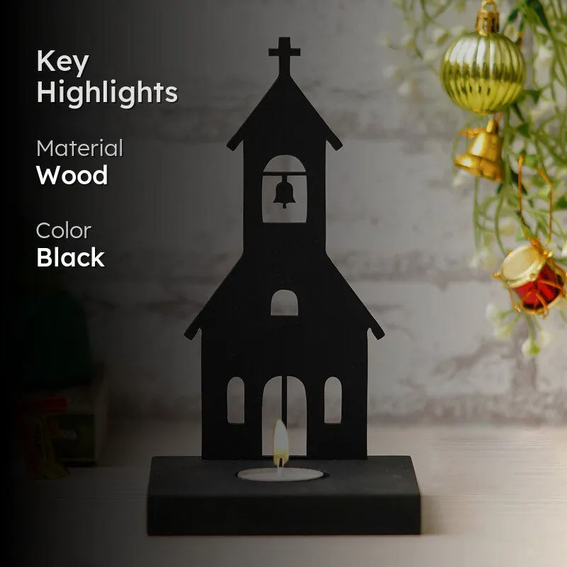 Steaple Of Light Wood Tea Light Holder - Black media 2