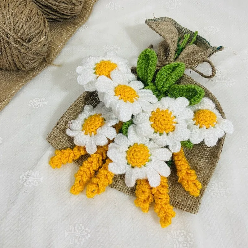 Crochet Handmade Sunflower & Tulip Bouquet (Yellow,White) - Set of Twelve media 3
