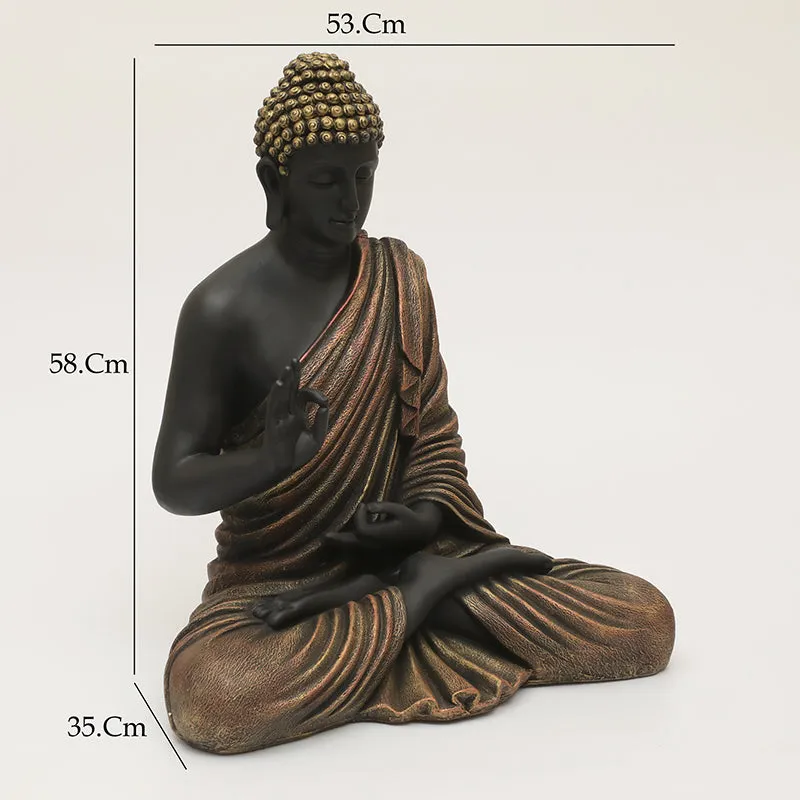 Angled view of the Buddha idol with visible width, depth and height markers.