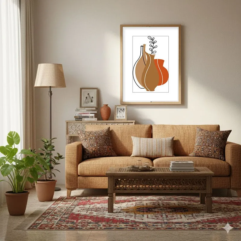 Earthen Jars Canvas Wall Painting With Brown Frame media 4