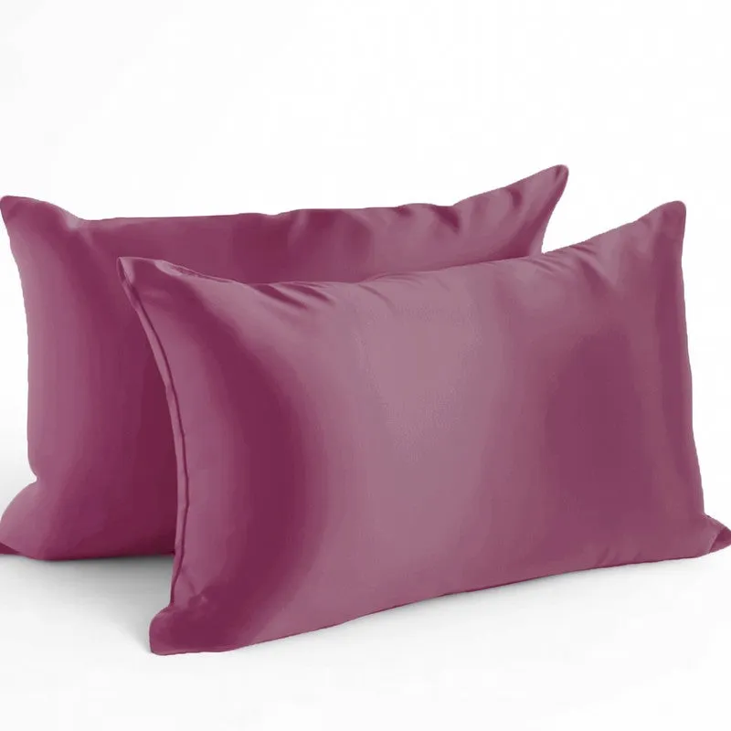 SilkenAura I Satin Pillow Cover with a Scrunchy (Purple) - Set Of Two media 3