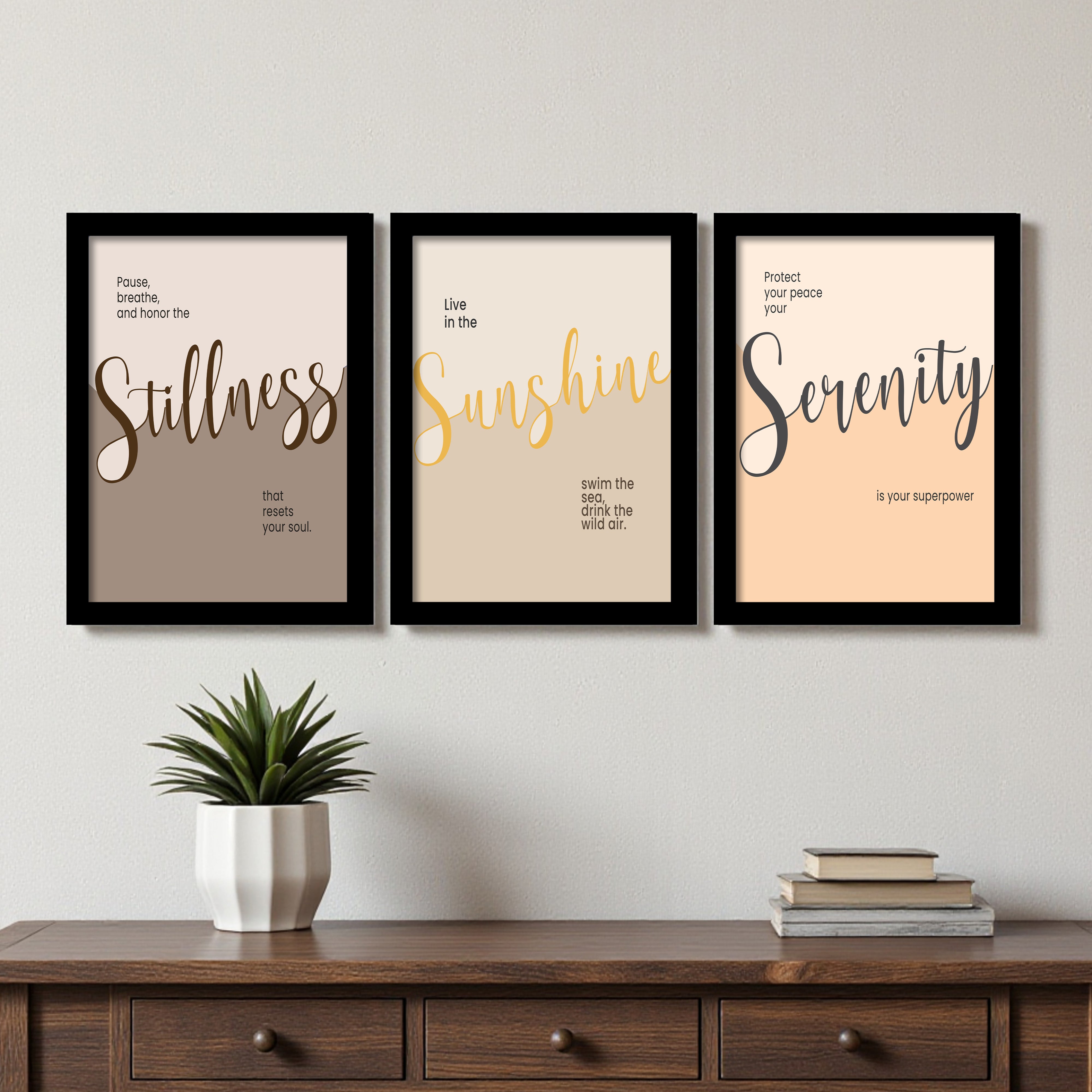 Positive Quote Wall Painting With Frame - Set Of Three