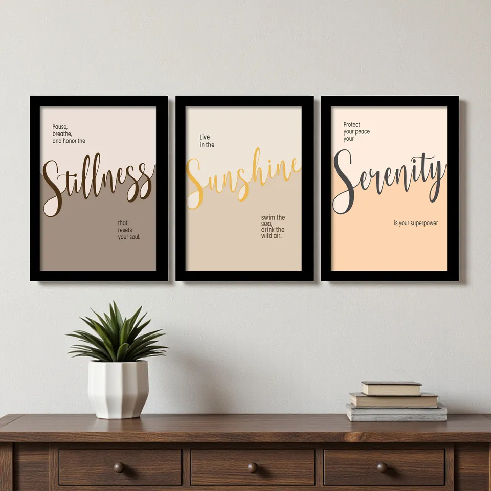Positive Quote Wall Painting With Frame - Set Of Three media 1