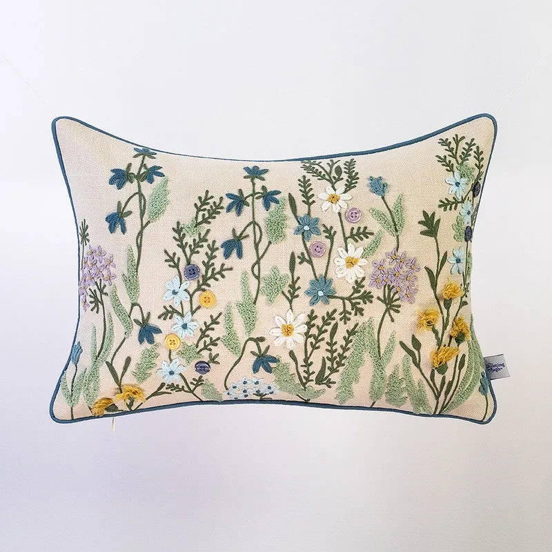 Leafy Trail Embroidered Cotton Cushion Cover media 4