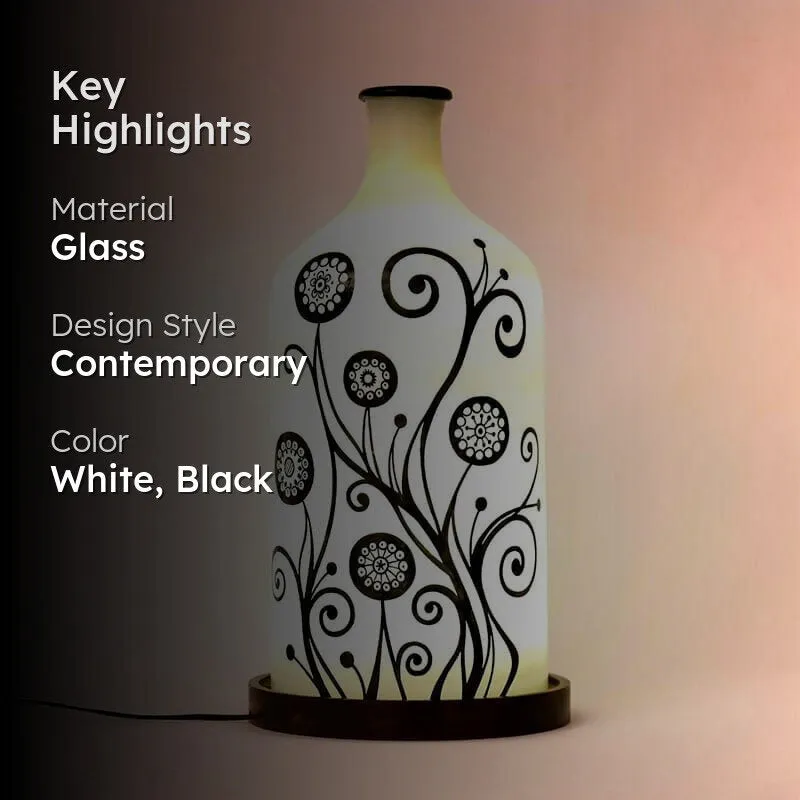 Swirl Art Hand Painted Glass Table Lamp - White,Black media 2