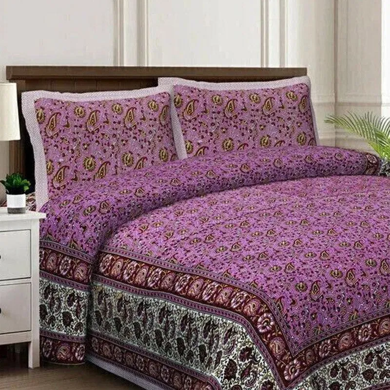 Floraus Cotton Bedsheet (Purple,White) - 240 TC media 4