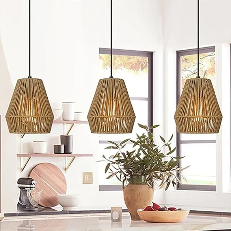 Coastal Woven Raffia Ceiling Lamp - Brown media 5