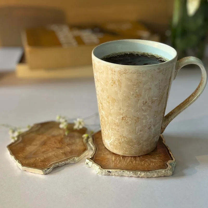 Byrona Handcrafted Crystal Agate Coaster (Brown) - Set Of Two media 5