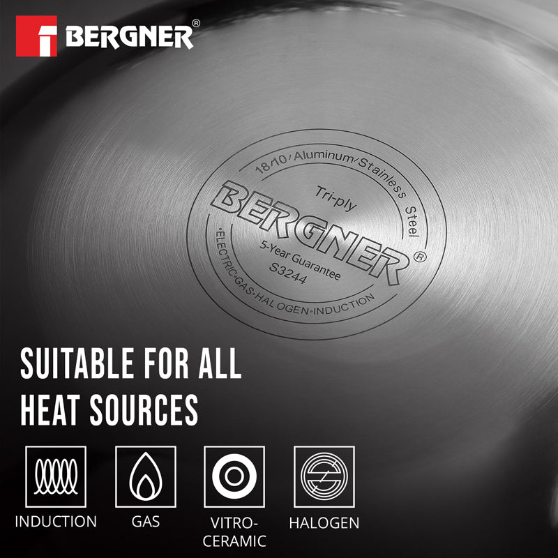 Bergner Tripro Triply Stainless Steel Wok With Lid - 2800 ML image 6
