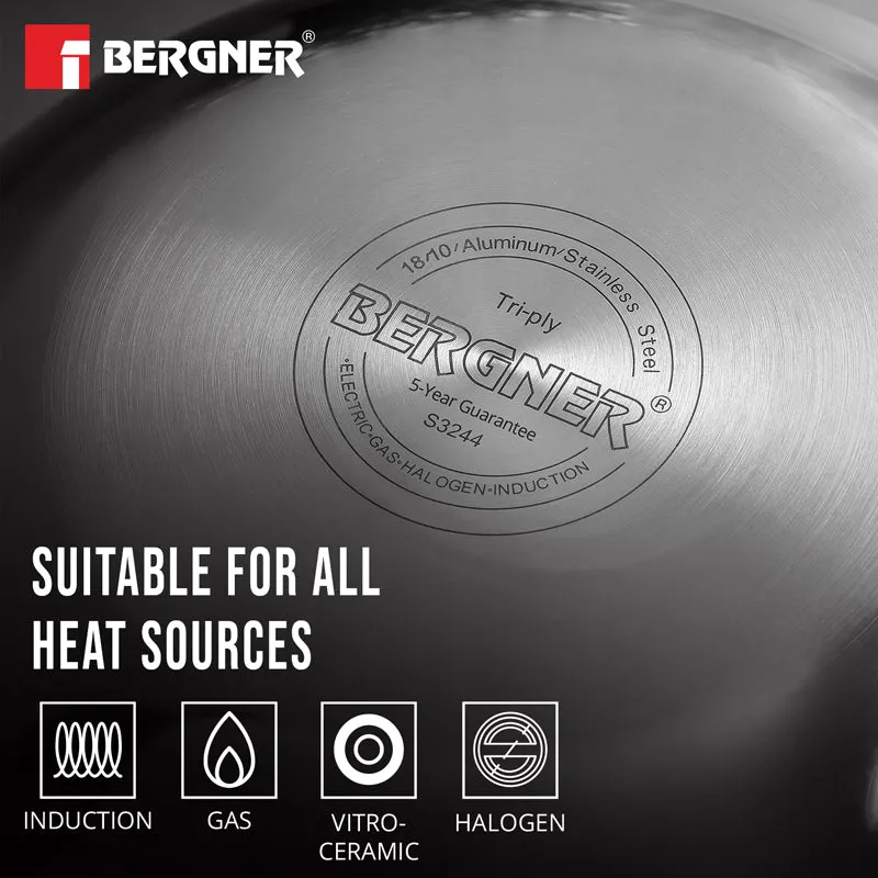 Bergner Tripro Triply Stainless Steel Wok With Lid - 2800 ML media 6