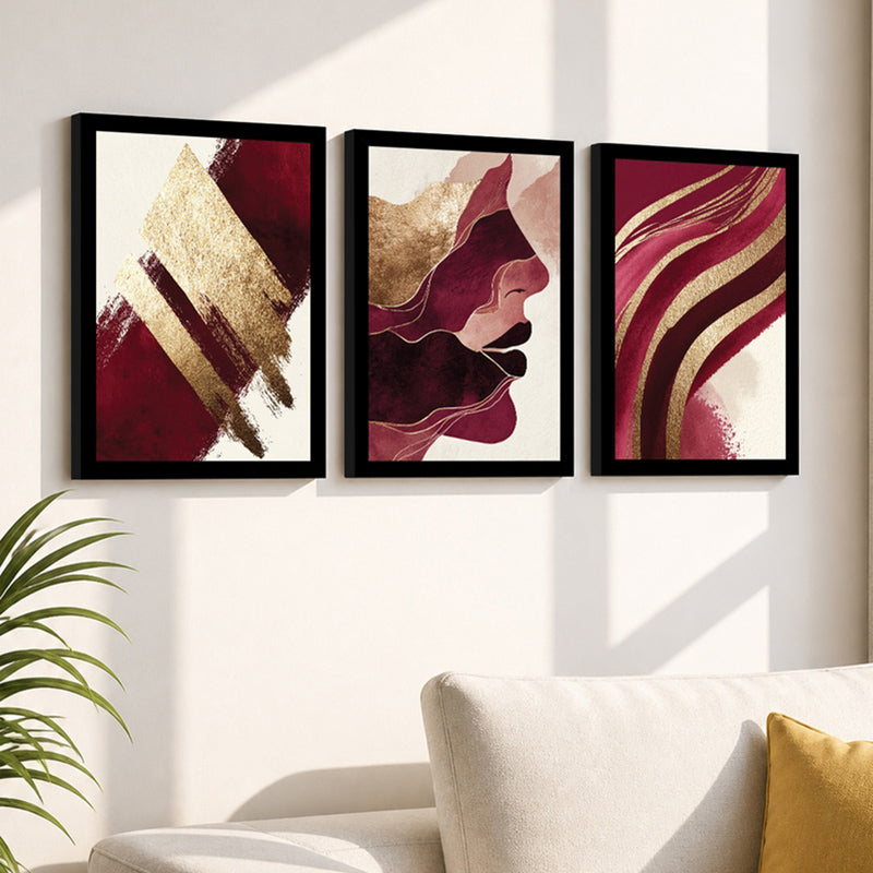 Aurella Abstract Face Wall Painting With Frame - Set Of Three