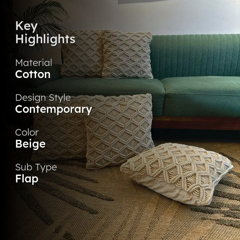Loom & Light Macrame Textured Cotton Cushion Cover - Set Of Five media 2