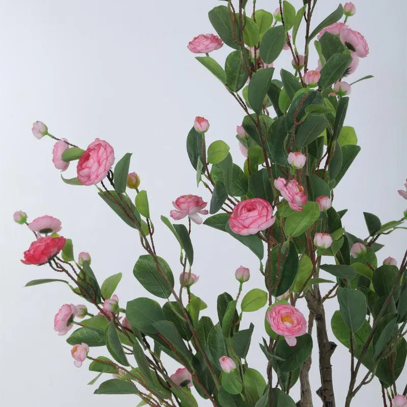 Faux Minio Camelia Rose Plant With Black Plastic Pot (3.94 ft) - Light Pink media 5