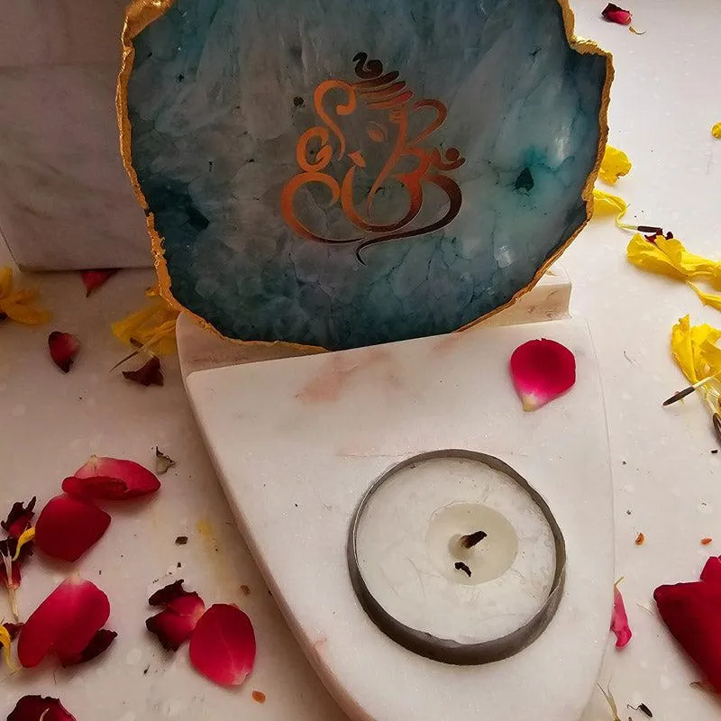 Vinayaka Agate & Marble Tealight Candle Holder - Green media 4