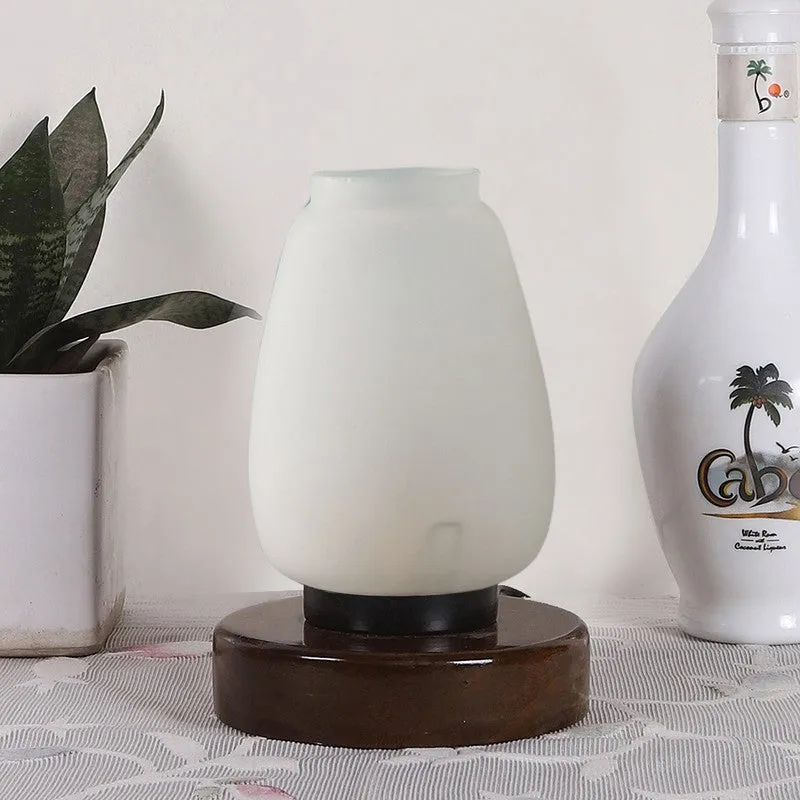 Glowflare Glass Table Lamp With Wooden Base - White & Brown media 4