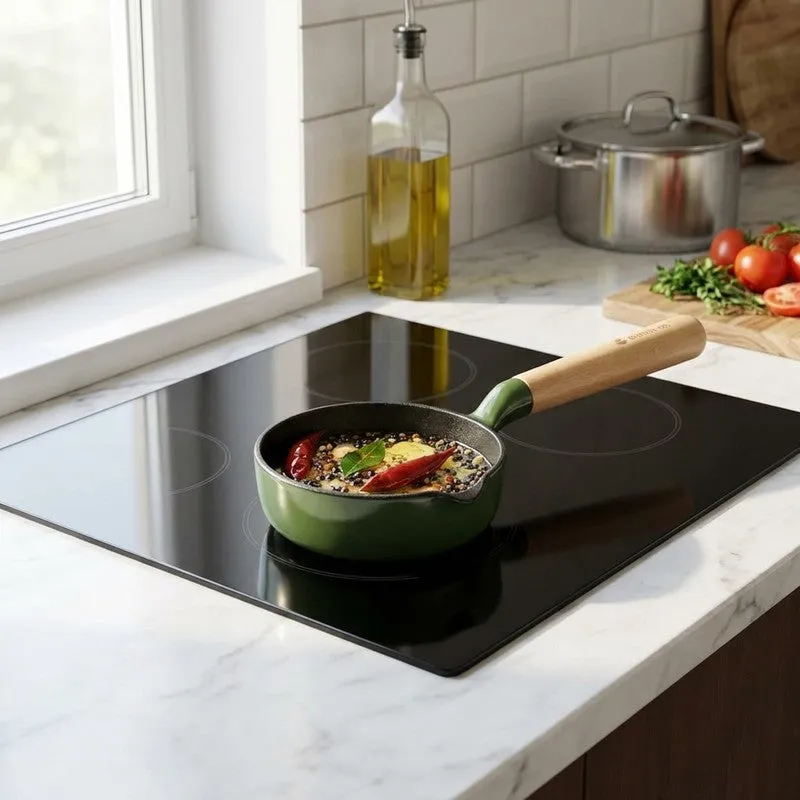 Cumin Co Enamel Cast Iron Tadka Pan (250 mL) - Green media 1