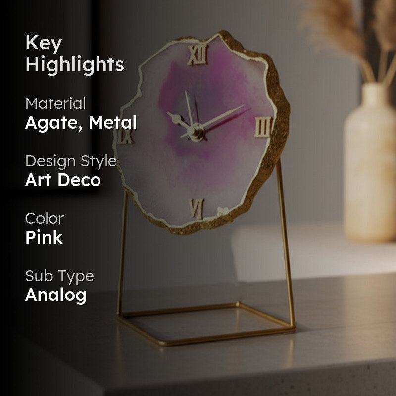 Darsh Handcrafted Agate Table Clock - Pink media 2