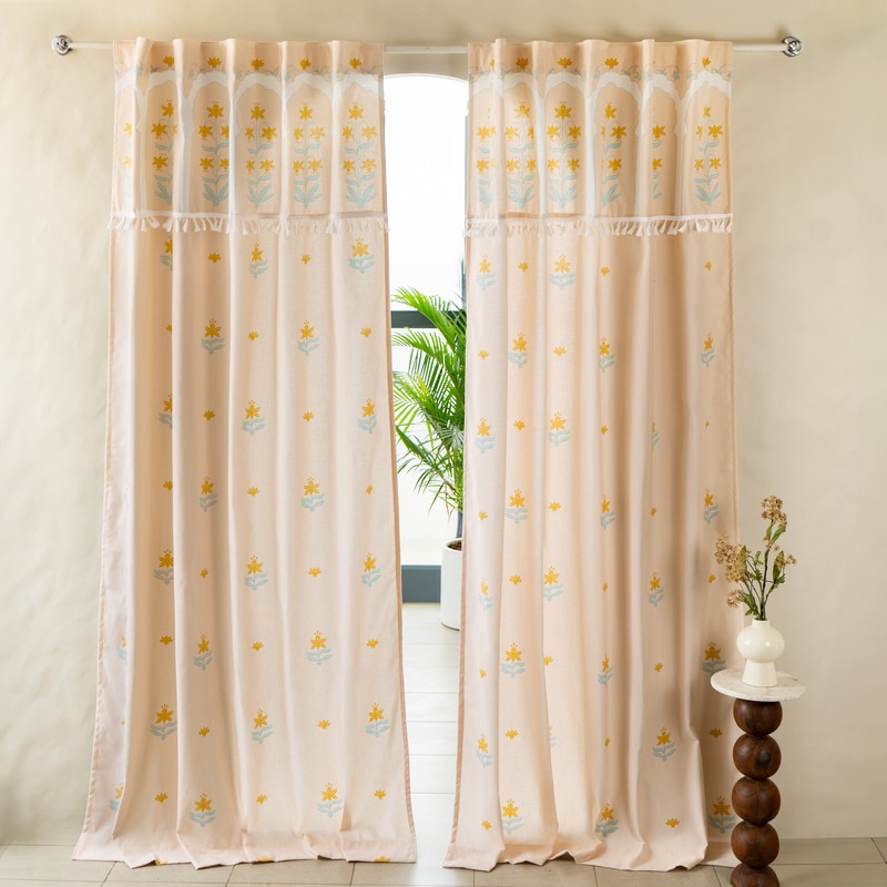 Tranquebar Home Secret Garden Cotton Curtains(Peach) - Set Of Two media 3