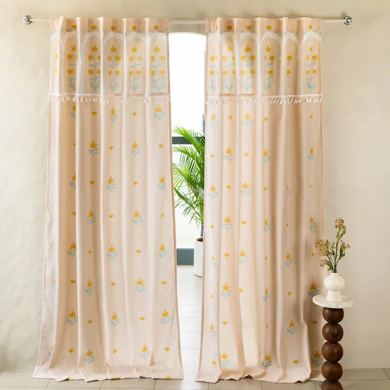 Tranquebar Home Secret Garden Cotton Curtains(Peach) - Set Of Two media 3