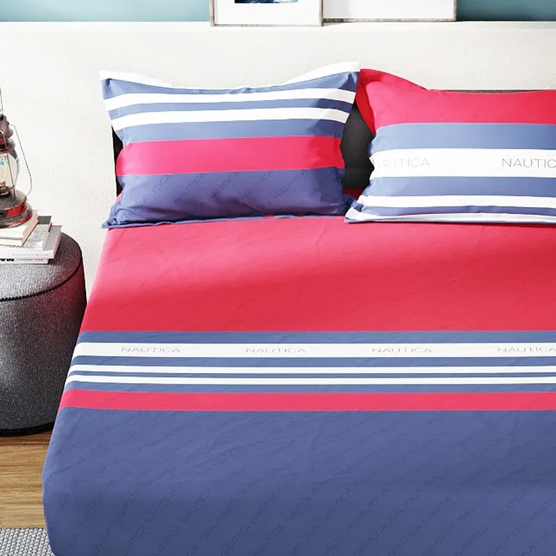 Nautica Stripe Symphony Cotton Bedsheet (Red & Blue) - 160 TC media 4