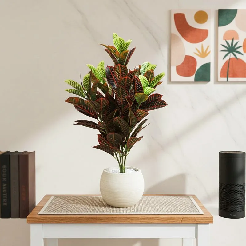 Cindra Artificial Red Croton Plant With Black Plastic Pot - 2.8 Feet media 1