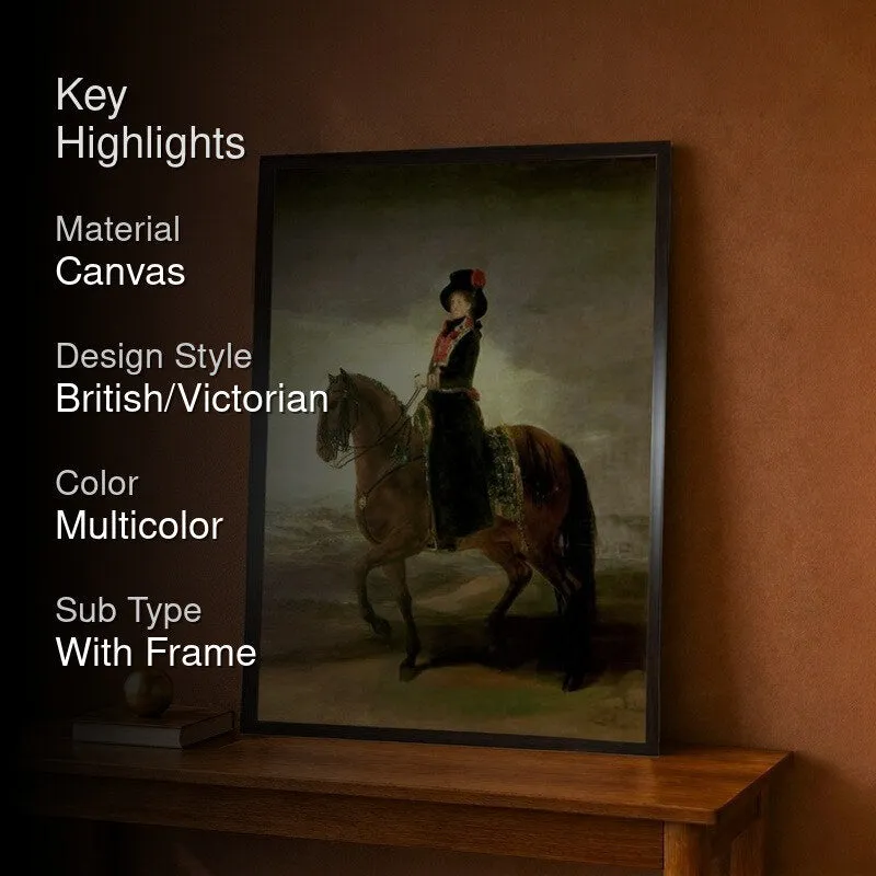 Framed equestrian portrait wall art displayed in a room setting