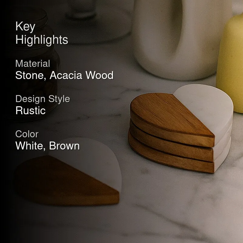 Heart Shaped Stone Acacia Wood Coasters media 2