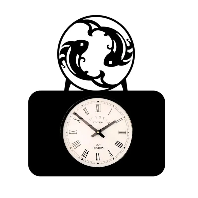 Pisces Steel Analog Wall Clock - Black media 4