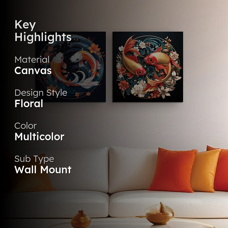 Koi Of Fortune Canvas Wall Painting - Set Of Two media 2