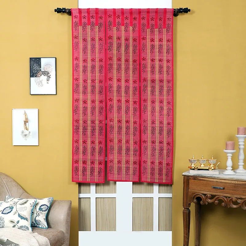 Forest Flow Three Panel Bamboo Curtain - Red media 1