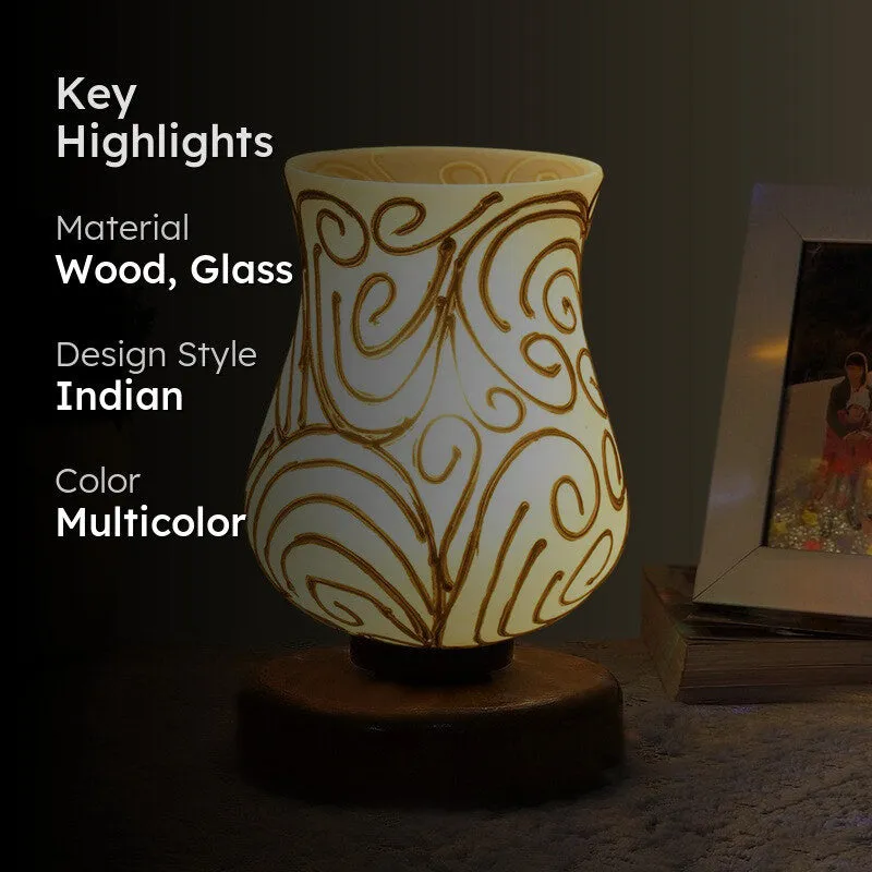 Aurora Mosaic Glass Table Lamp With Wooden Base - Multicolor media 2