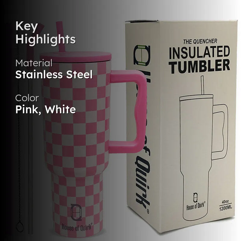 Chic Check Stainless Steel Tumbler (1200 ML) - Pink media 2
