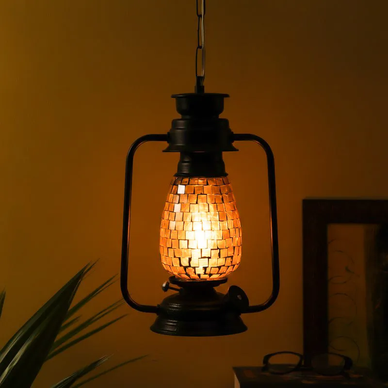 Avina Mosaic Lantern Glass Ceiling Lamp - Black media 1