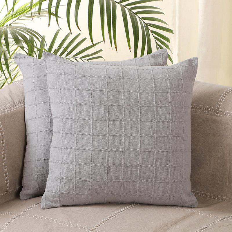 Sicily Light Solid Cotton Cushion Cover (Grey) - Set Of Two media 2
