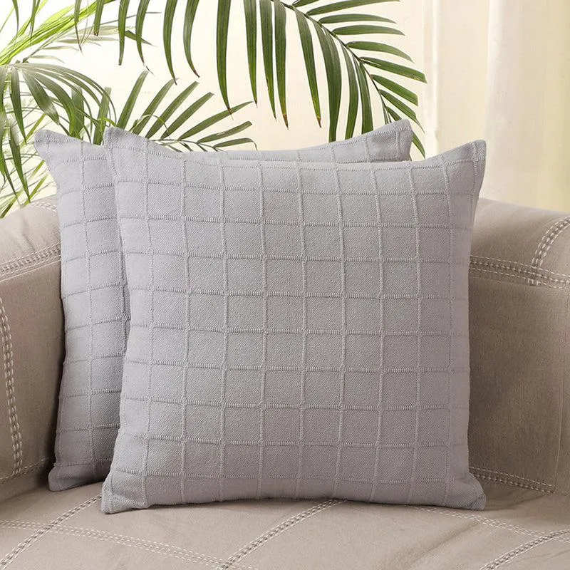 Sicily Light Solid Cotton Cushion Cover (Grey) - Set Of Two media 2