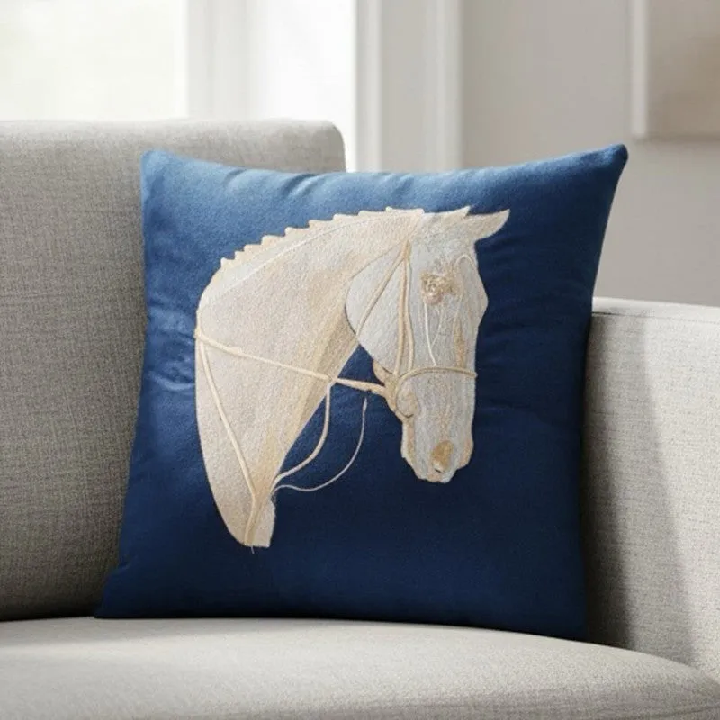 Equine Embroidered Cushion cover - Blue media 1