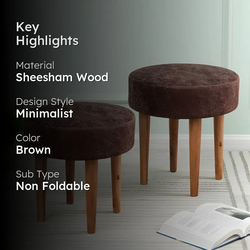 Ozeno Sheesham Wooden Stools (Brown) - Set Of Two media 2